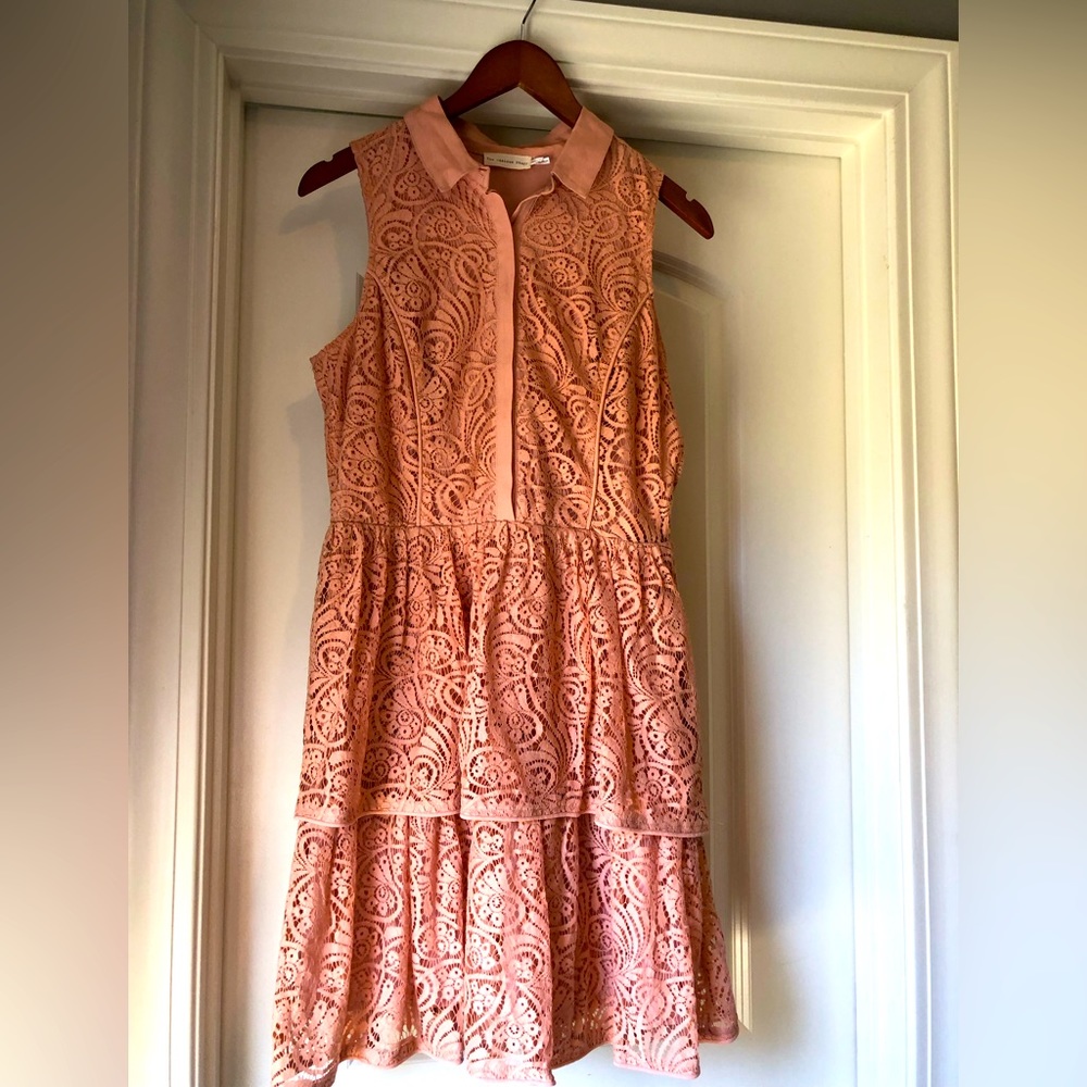 Anthropologie Pink Lace Tiered mini Dress